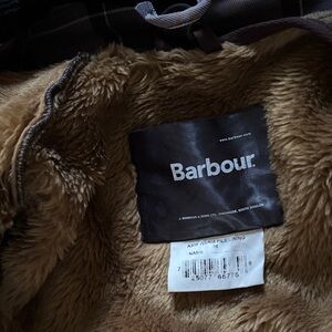 Vintage Women’s Barbour Waxed Cotton jacket,  zip out pile lining, hood missing.